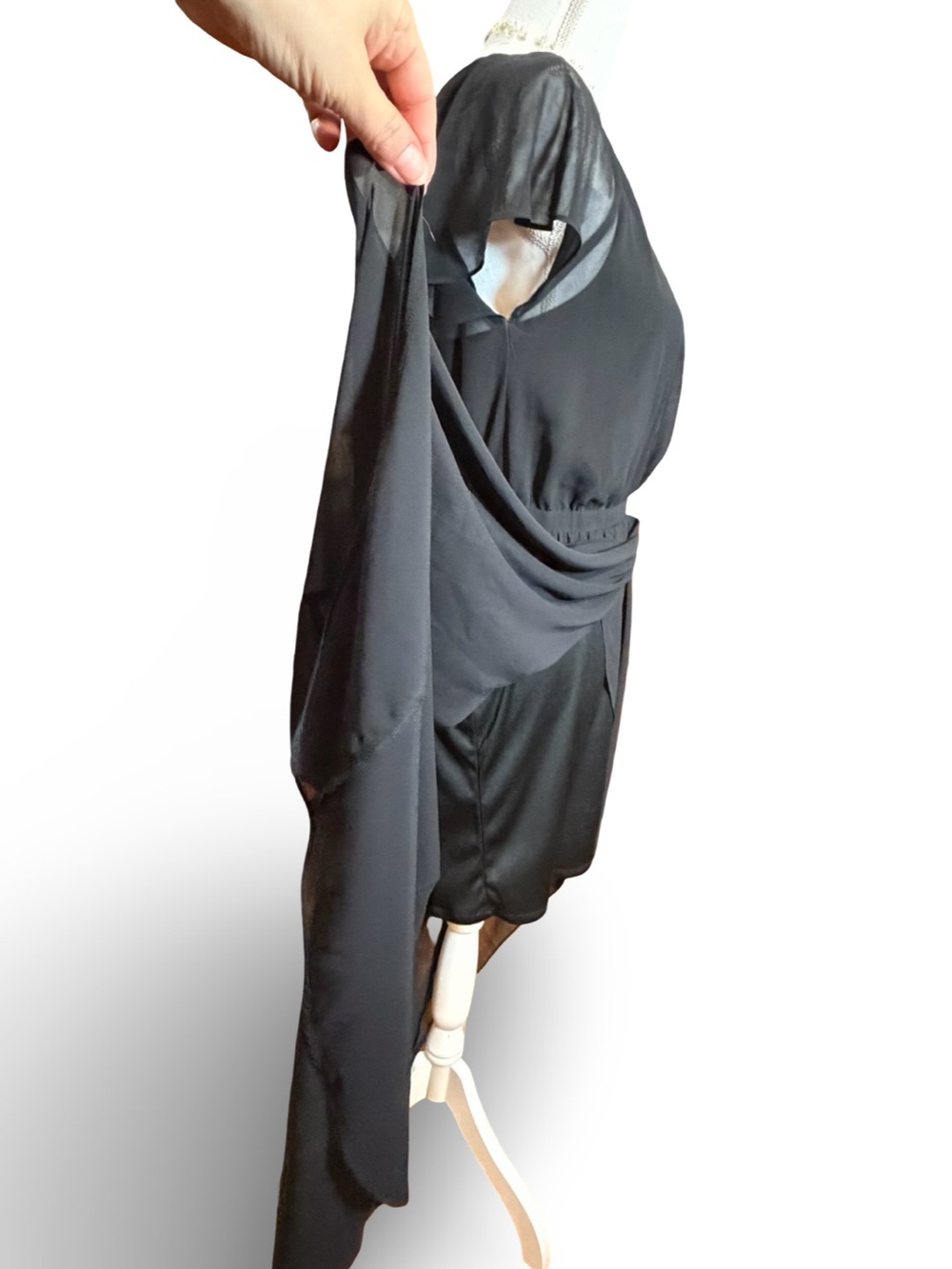 Express Black Chiffon Hi-Low Faux Wrap Dress XS/TP - Picture 6 of 12